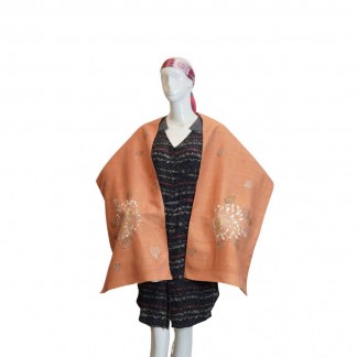 Silk scarf hand-embroidered with flower and leaf 40*200 cm-Model 1